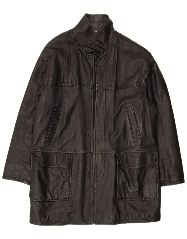 Vintage Mens Leather Coat UK 40 Large Black
