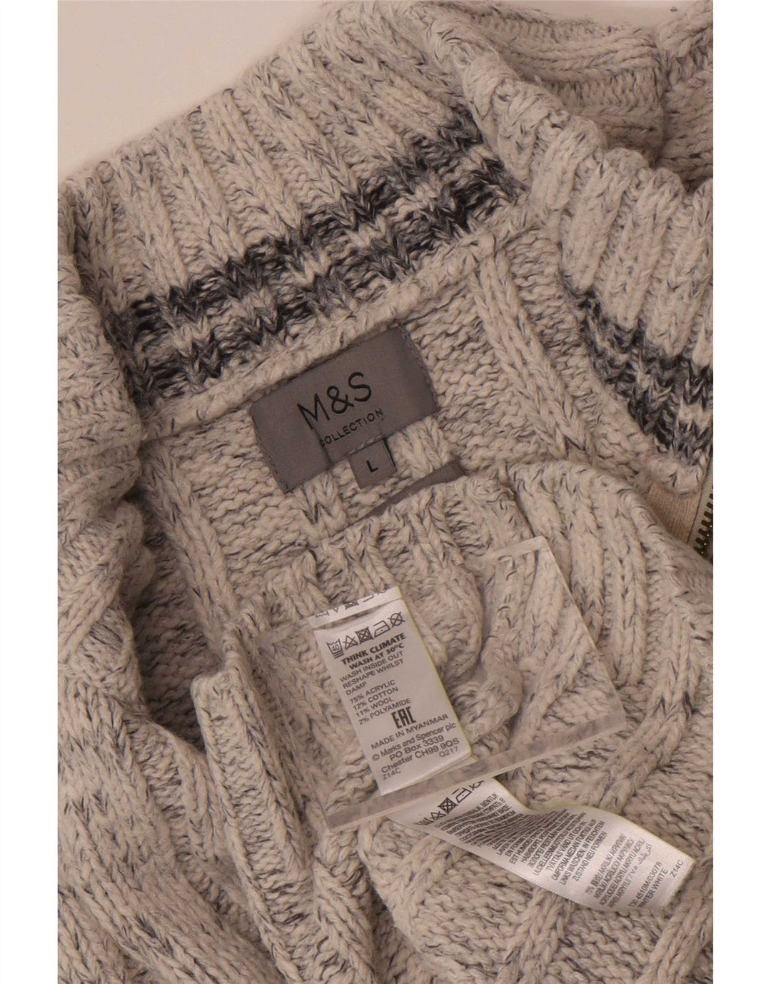 Marks & Spencer Herre sweater med lynlåshals, stor grå flækket akryl