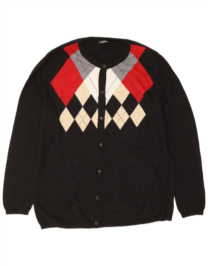 Walbusch Dame Cardigan Sweater EU 44 XL Sort Argyle/Diamond Viscose
