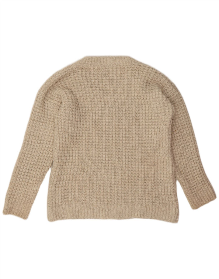 Zara Dame Oversized V-hals sweater UK 14 Medium Beige Akryl