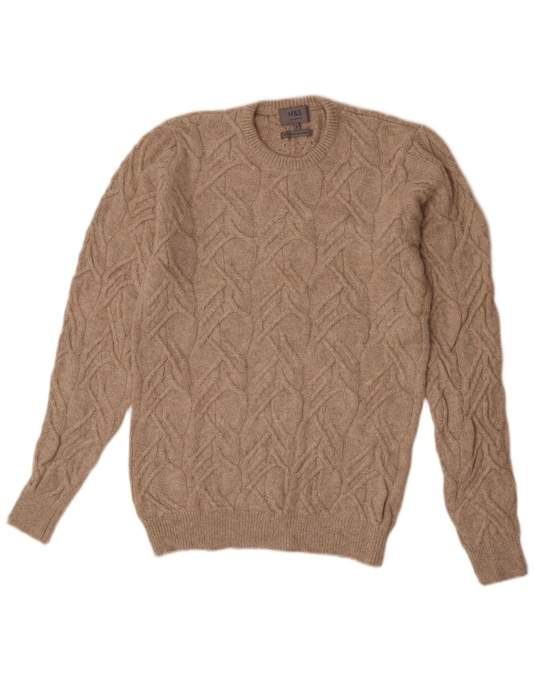 Marks & Spencer Herre sweater med rund hals, lille beige polyamid