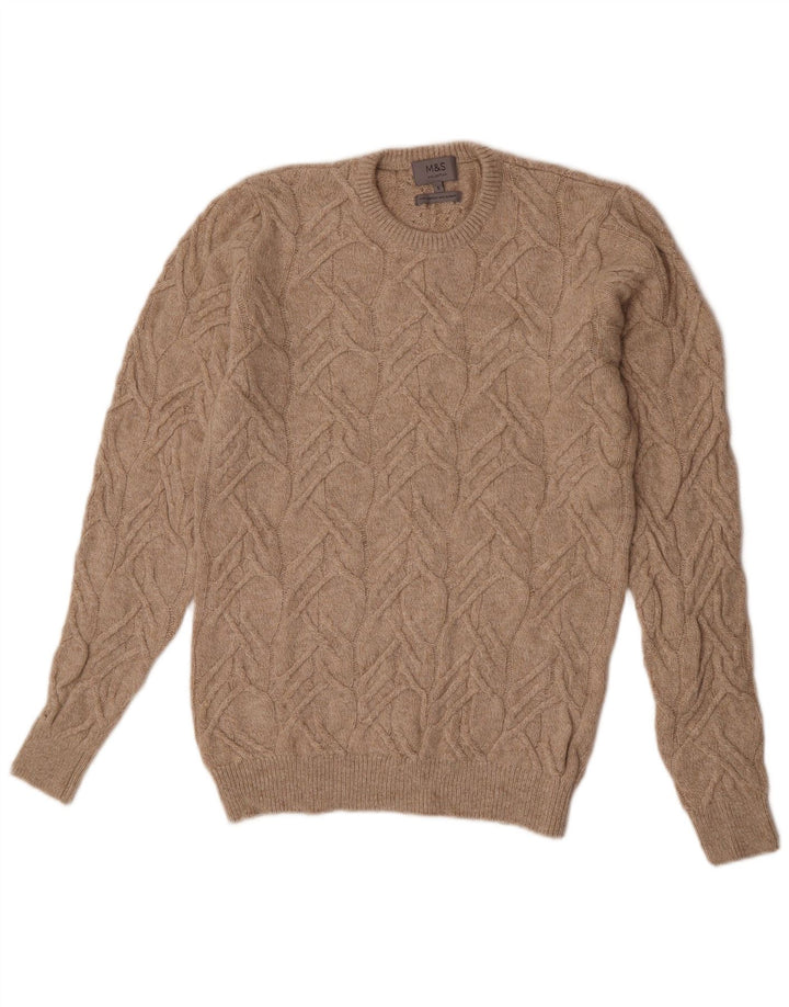 Marks & Spencer Herre sweater med rund hals, lille beige polyamid