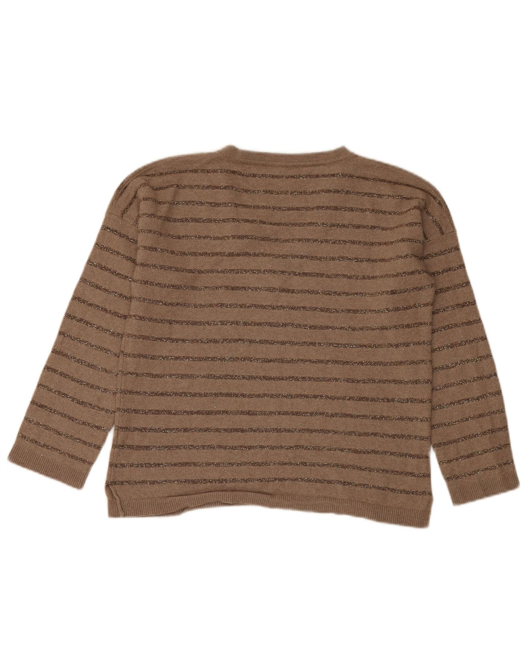 Massimo Dutti Dame V-hals Jumper Sweater UK 10 Lille Brun Stribet