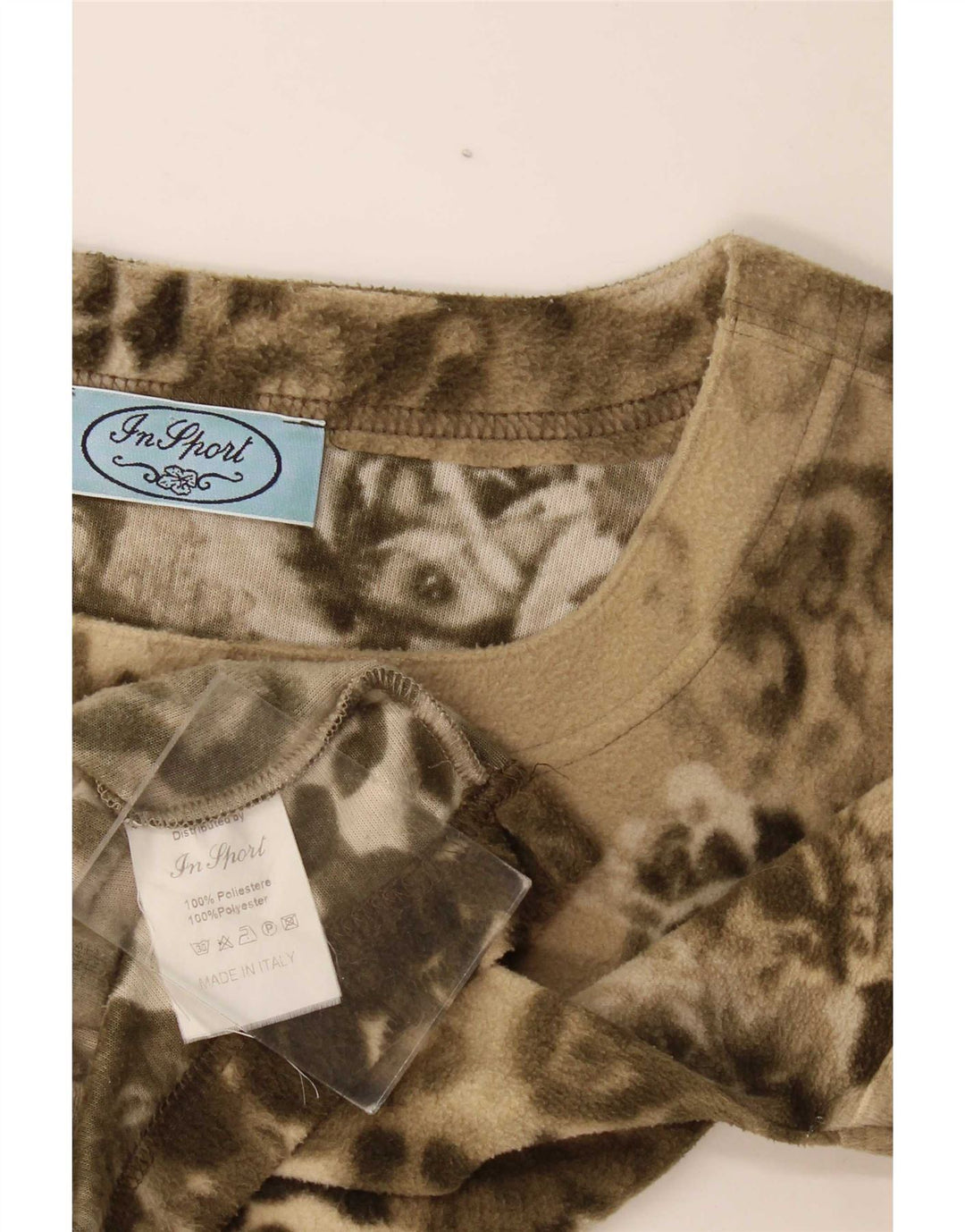 Vintage Kvinders Grafisk T-Shirt Top UK 12 Medium Khaki Floral Polyester