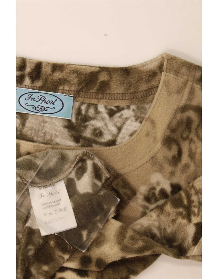 Vintage Kvinders Grafisk T-Shirt Top UK 12 Medium Khaki Floral Polyester