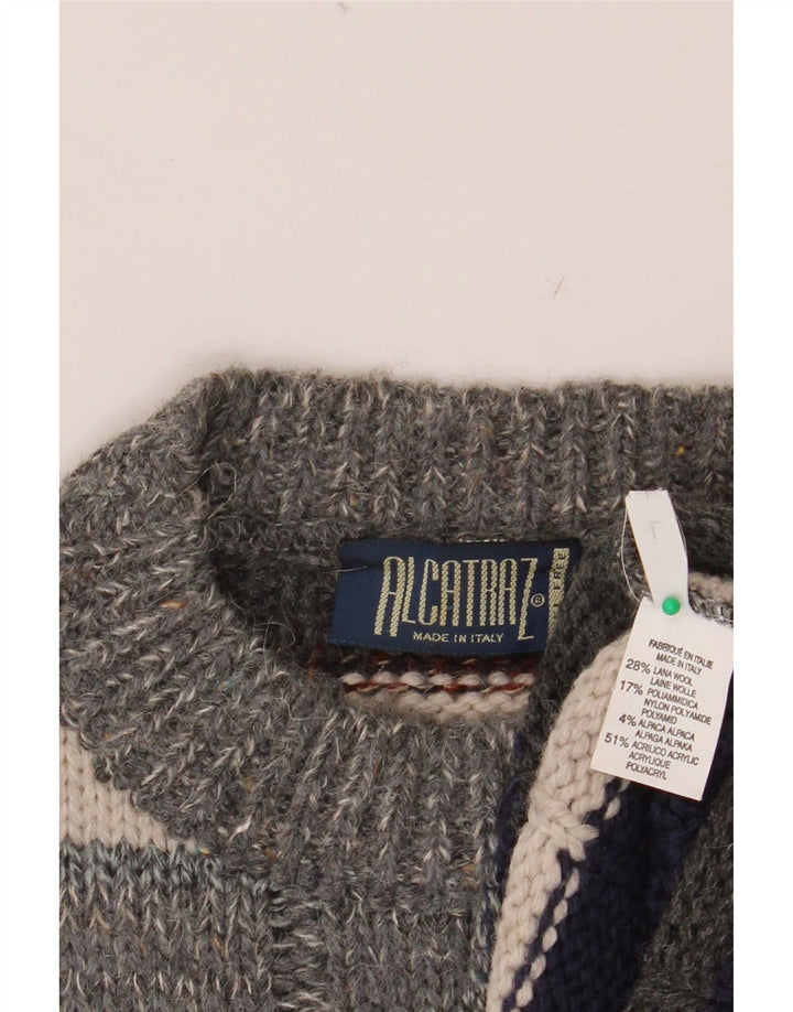 ALCATRAZ Herre sweater med rund hals, stor flerfarvet stribet uld