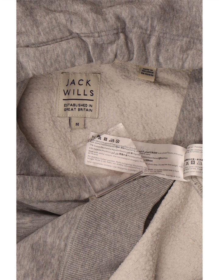 JACK WILLS Mens Graphic Hoodie Jumper Medium Grey Cotton