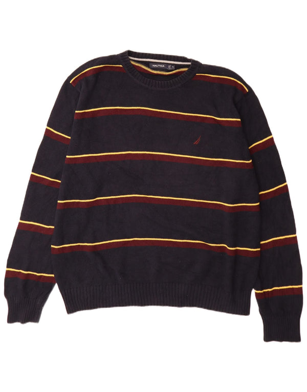Nautica herre rund hals sweater XL marineblå stribet bomuld