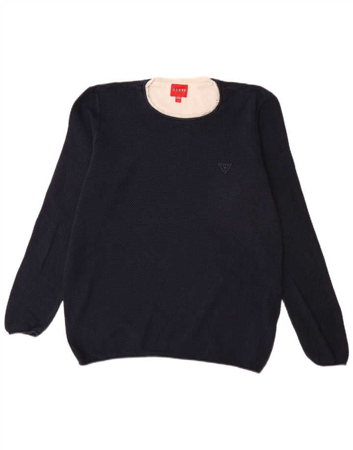 Guess Herre rund hals sweater stor marineblå bomuld