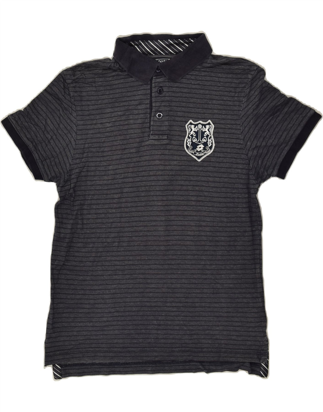 LOTTO Mens Polo Shirt Small Navy Blue Striped Cotton | Vintage Lotto | Thrift | Second-Hand Lotto | Used Clothing | Messina Hembry 