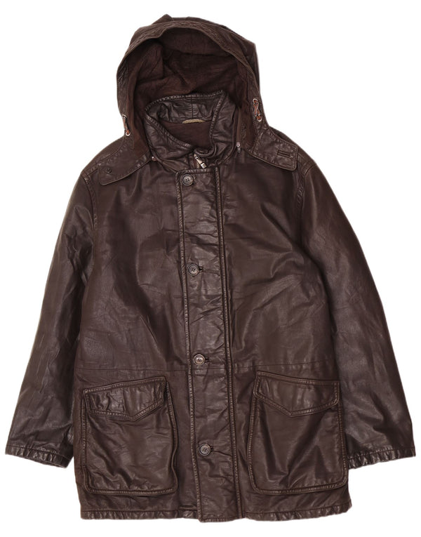 Vintage læderfrakke med hætte til mænd UK 42 XL Brun
