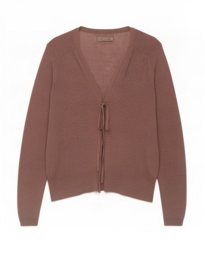 Zara Dame Cardigan Sweater UK 12 Medium Brown Linen