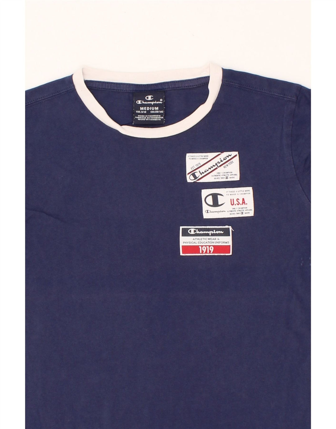 CHAMPION Boys Graphic T-Shirt Top 9-10 Years Medium Blue Vintage Champion and Second-Hand Champion from Messina Hembry 
