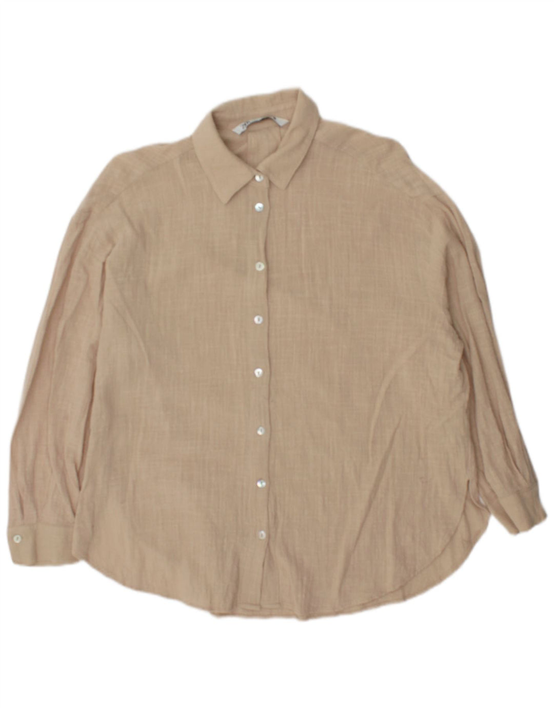 Zara Dame Oversized skjorte UK 6 XS Beige Bomuld