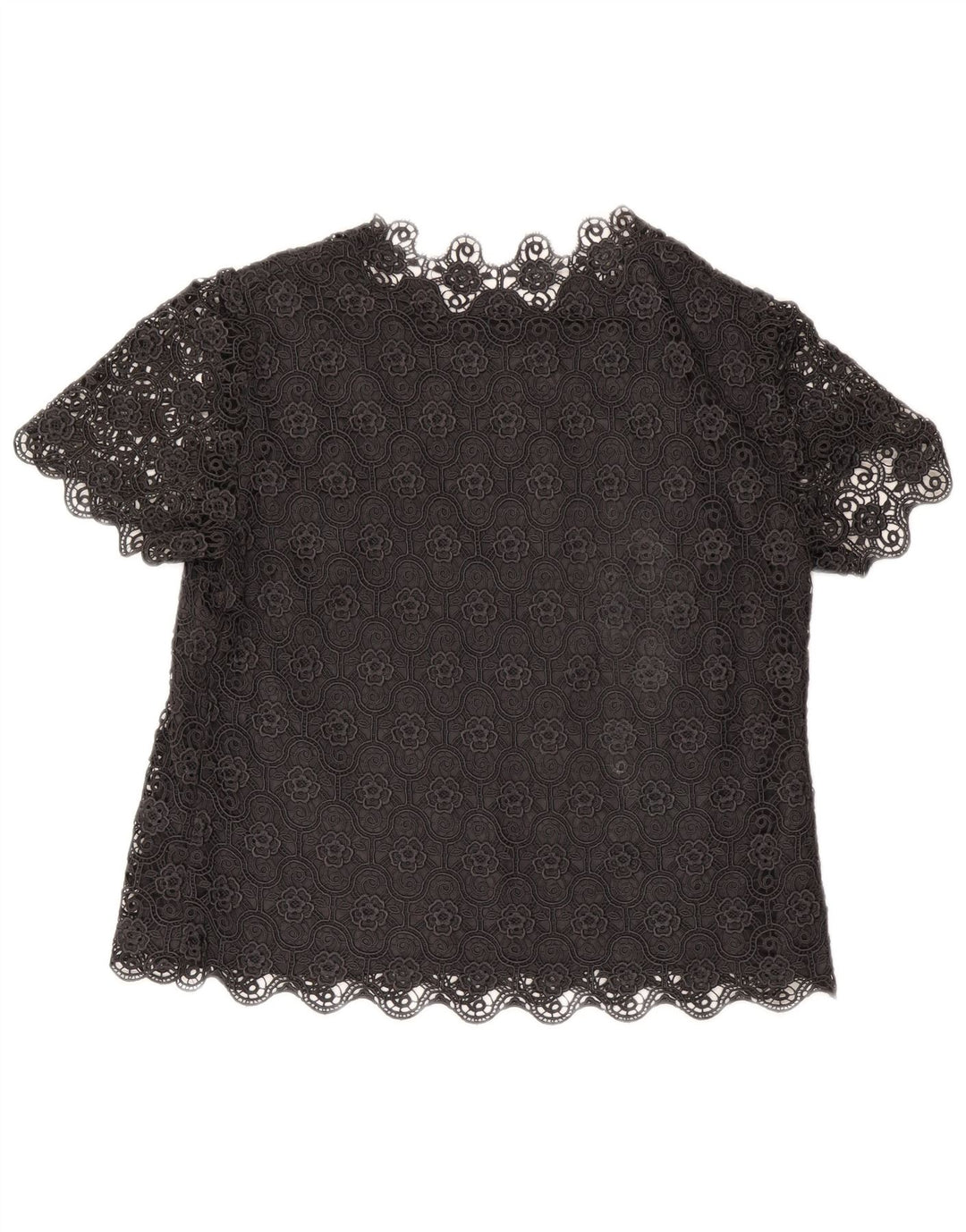 Vintage Dame Bluse Top UK 14 Large Black Floral
