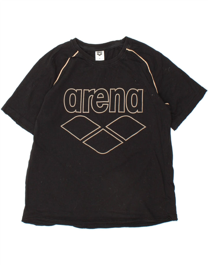 ARENA Womens Graphic T-Shirt Top UK 12 Medium Black Cotton Vintage Arena and Second-Hand Arena from Messina Hembry 