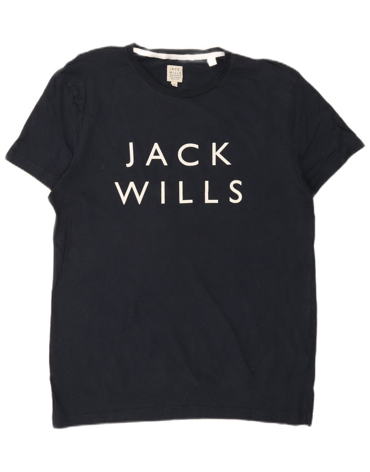 JACK WILLS Herre grafisk T-shirt Top Medium Navyblå Bomuld