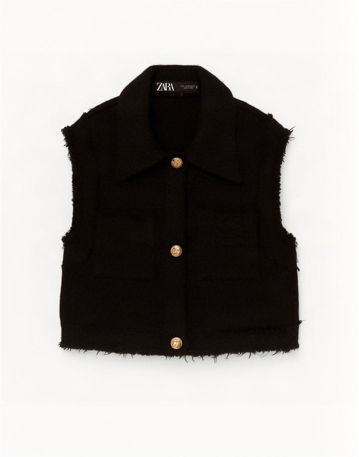 Zara Womens Crop Gilet UK 6 XS Sort Polyester