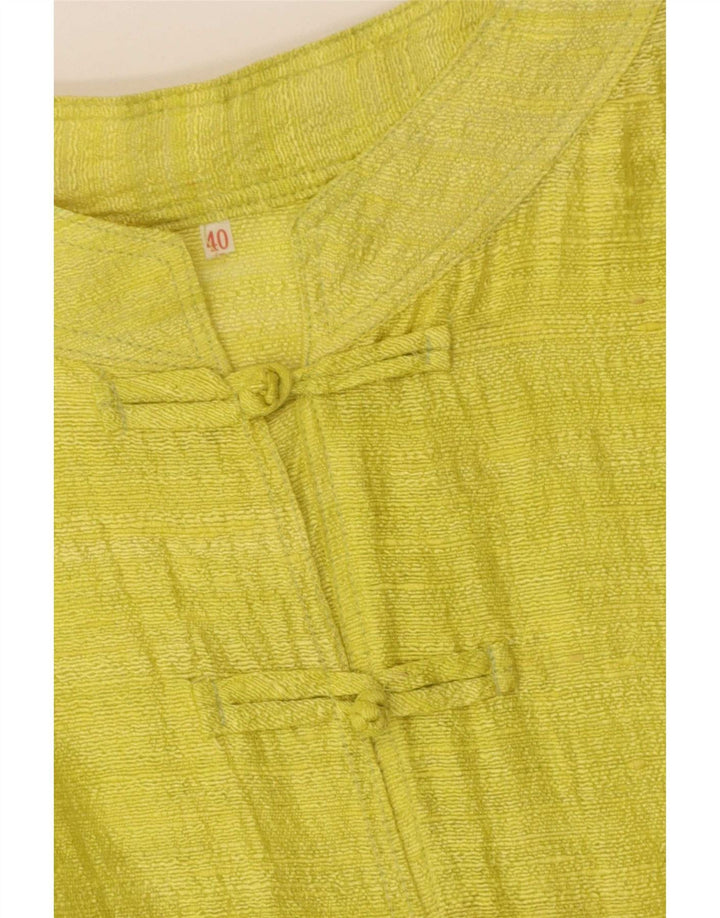 Vintage skjortebluse med 3/4 ærmer til kvinder EU 40 Mellem gul stribet