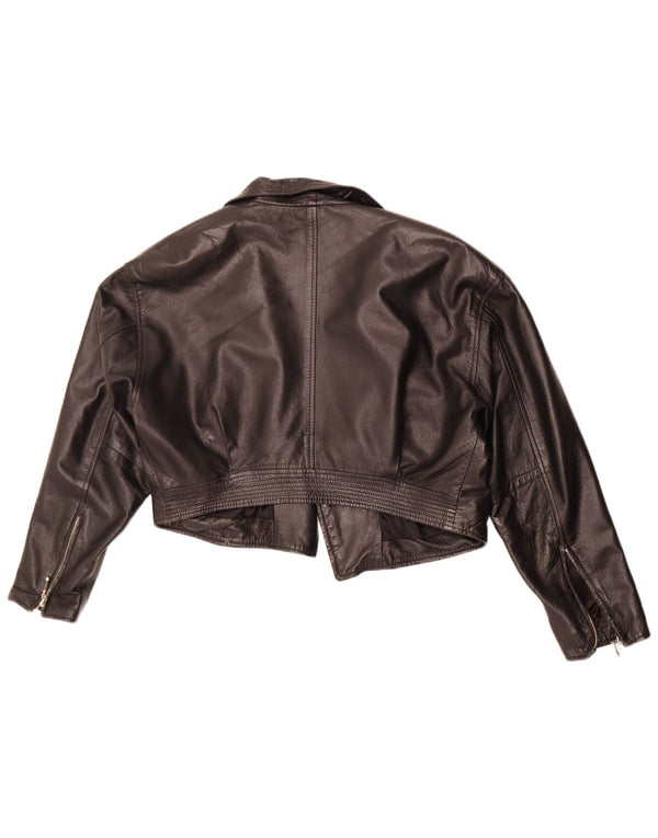 Vintage dame læder Bolero jakke UK 12 Medium Sort