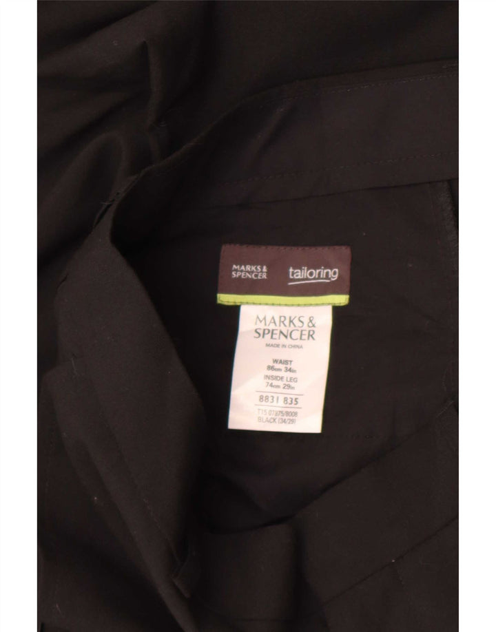 Marks & Spencer Straight Chino-bukser til mænd W34 L29 Sort polyester