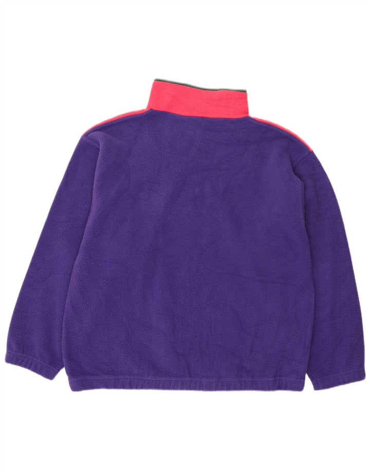 Vintage Herre Button Neck Fleece Jumper XL Lilla Colourblock Polyester