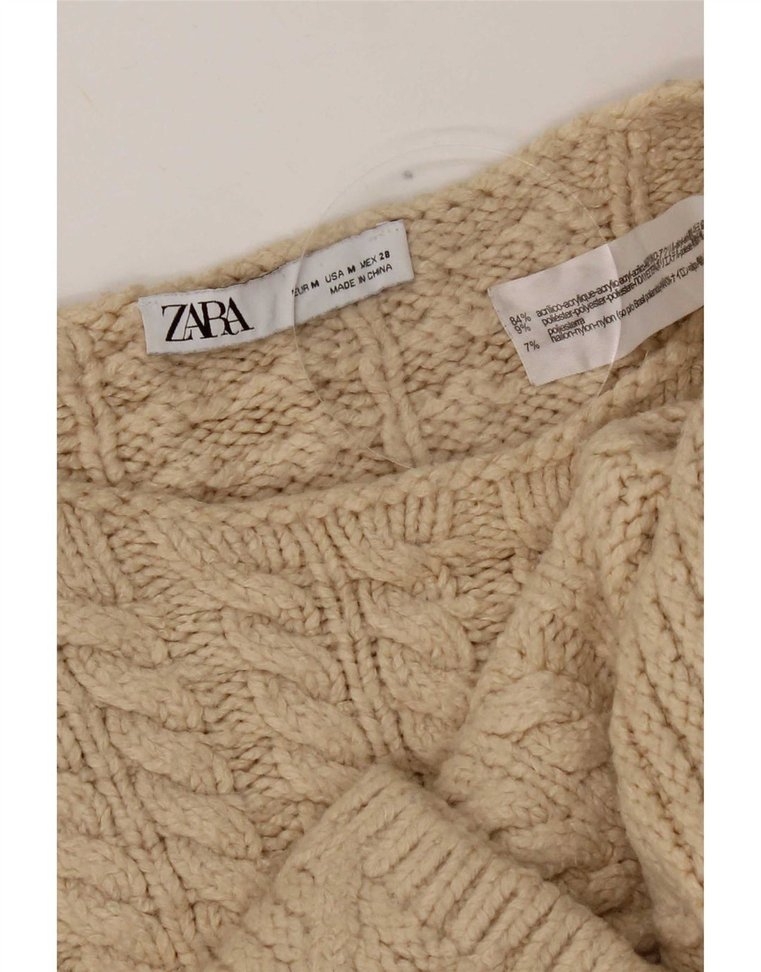 Zara Womens Crop Oversized Crew Neck Jumper Sweater UK 14 Medium Beige