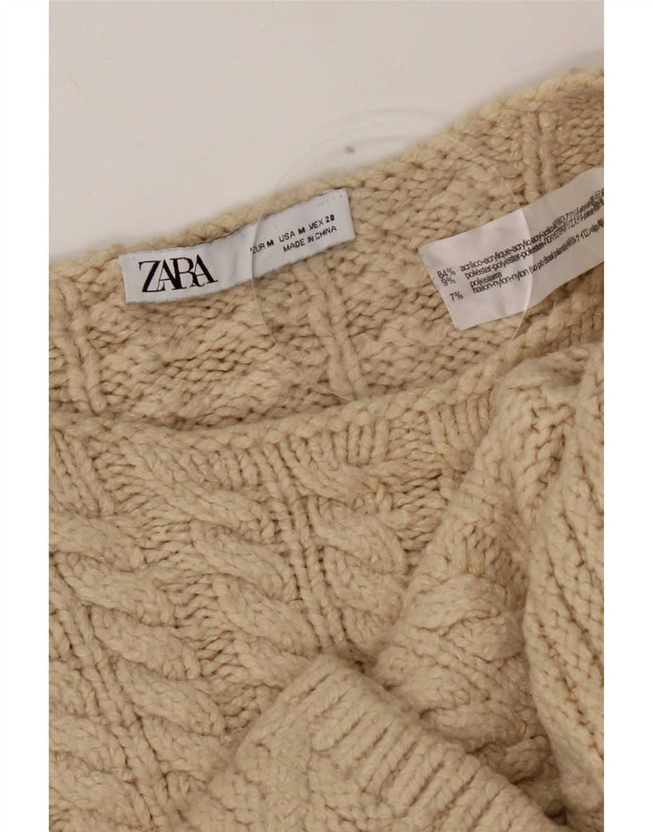 Zara Womens Crop Oversized Crew Neck Jumper Sweater UK 14 Medium Beige
