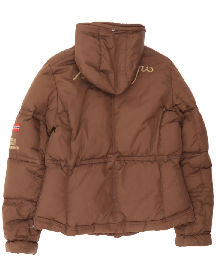 NAPAPIJRI Womens Hooded Padded Jacket UK 14 Large Brown Polyester Vintage Napapijri and Second-Hand Napapijri from Messina Hembry 