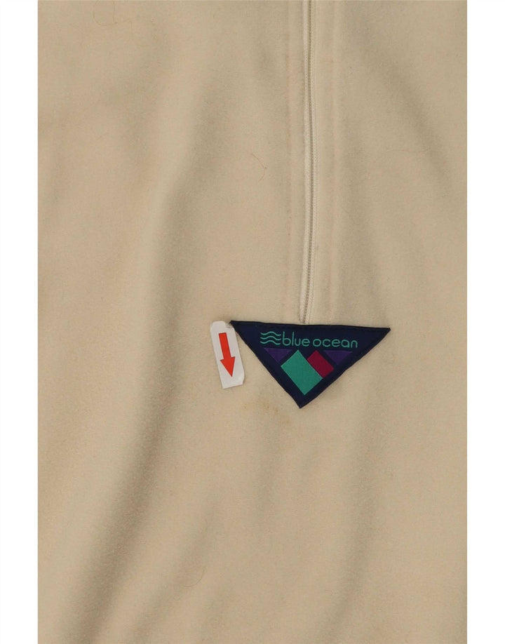 Vintage Herre Velour Zip Neck Sweatshirt Jumper Stor Beige Polyester