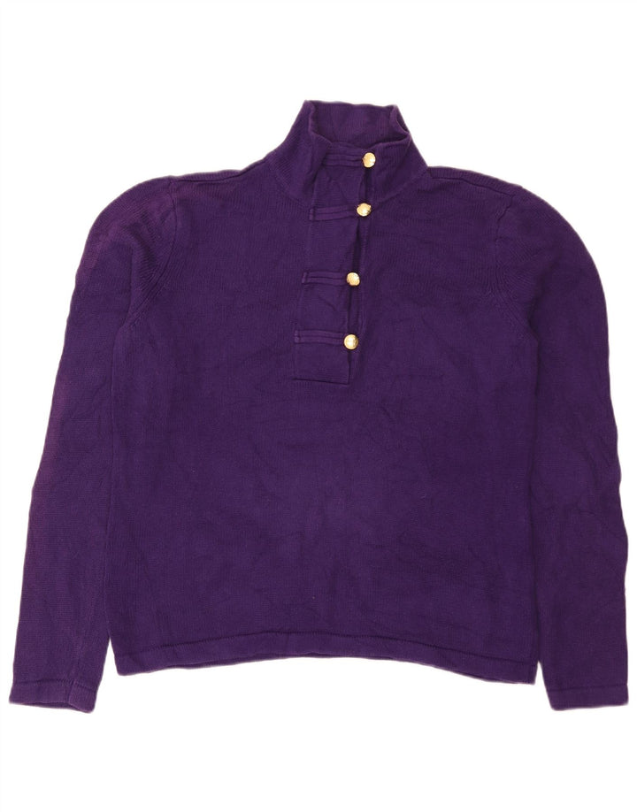 Chaps Dame Button Neck Jumper Sweater UK 18 XL Lilla Bomuld
