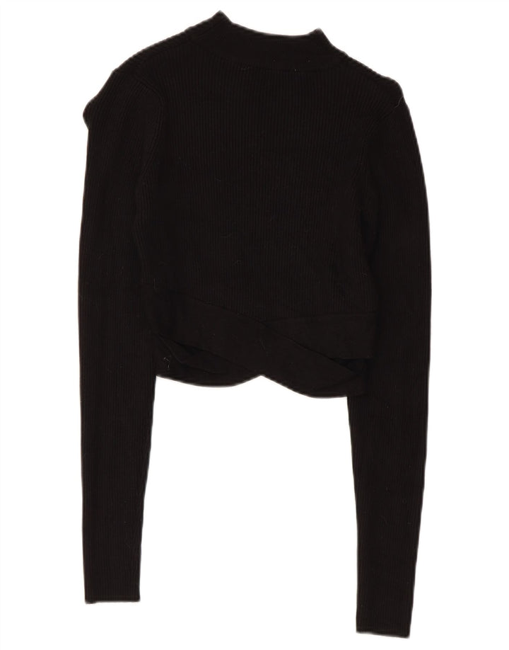 Zara Womens Crop Top Langærmet UK 8 Small Black Viscose