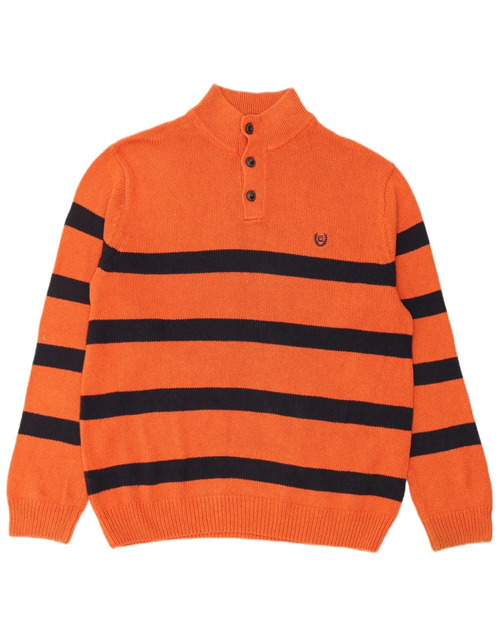 Chaps Herre Button Neck Jumper Sweater XL Orange Stribet Bomuld