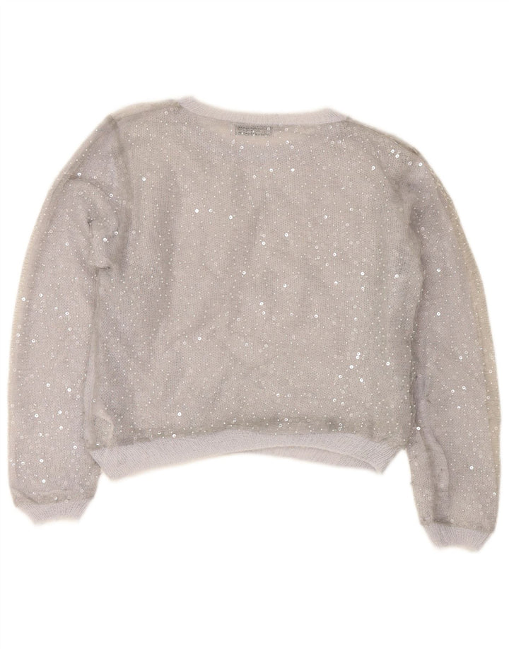 ZARA Womens Crop Boat Neck Jumper Sweater UK 16 Large Grey Polyester