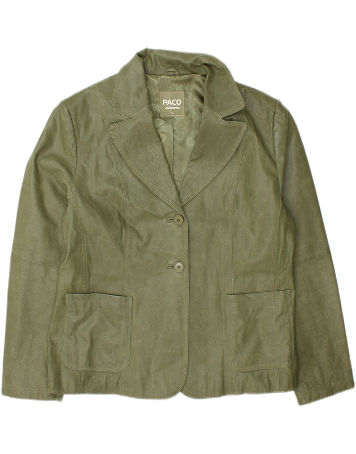 PACO Womens Leather Jacket UK 16 Large Green Leather Vintage Paco and Second-Hand Paco from Messina Hembry 