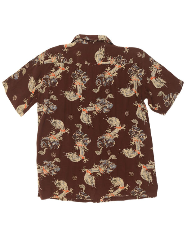 Exsezon Mens Abstract Pattern Short Sleeve Shirt Large Brown