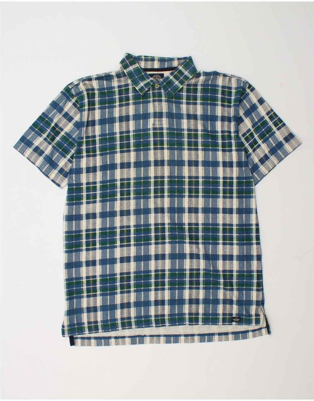 Dockers kortærmet trøje til mænd mellemblå ternet bomuld