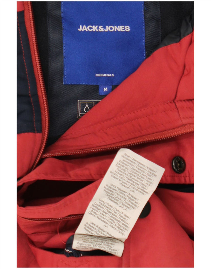 JACK & JONES Vindjakke med hætte til mænd UK 38 Medium Rød Colourblock