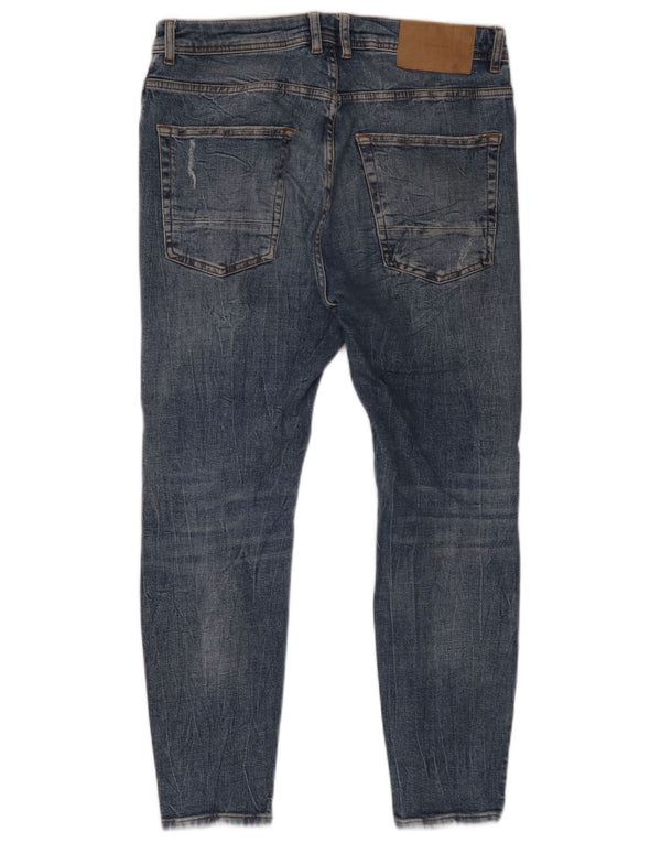 Zara Mens Distressed Skinny Jeans EU 42 Large W32 L26 Blue Cotton