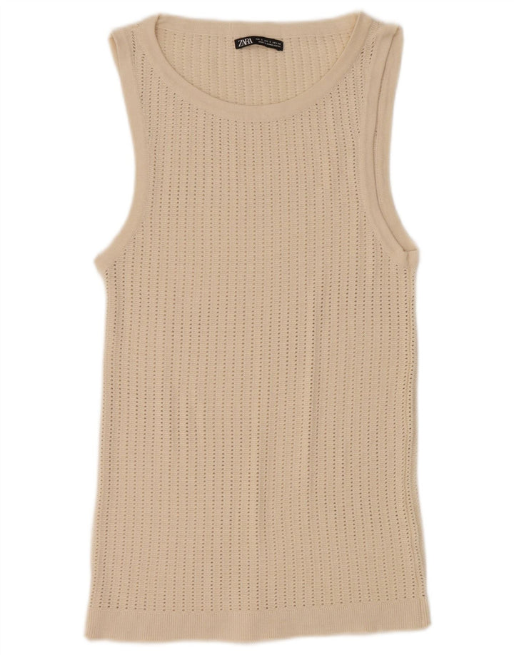 Zara Dame Vest Tank Top UK 8 Small Beige
