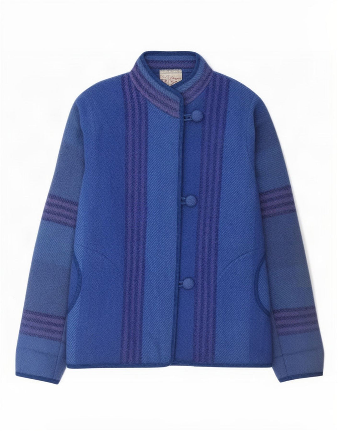 Bjorke Dame Riss Bomber Jacket UK 14 Stor blå stribet uld