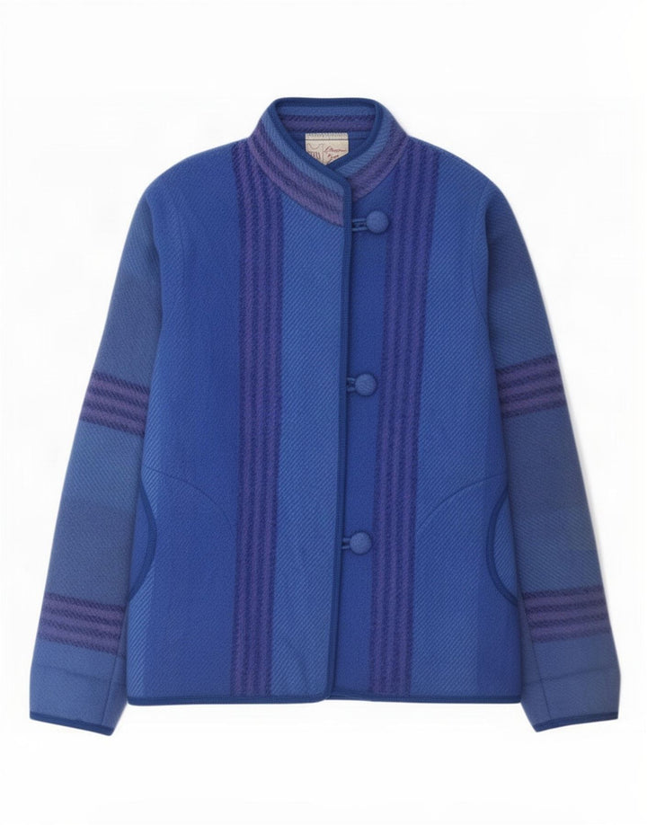 Bjorke Dame Riss Bomber Jacket UK 14 Stor blå stribet uld