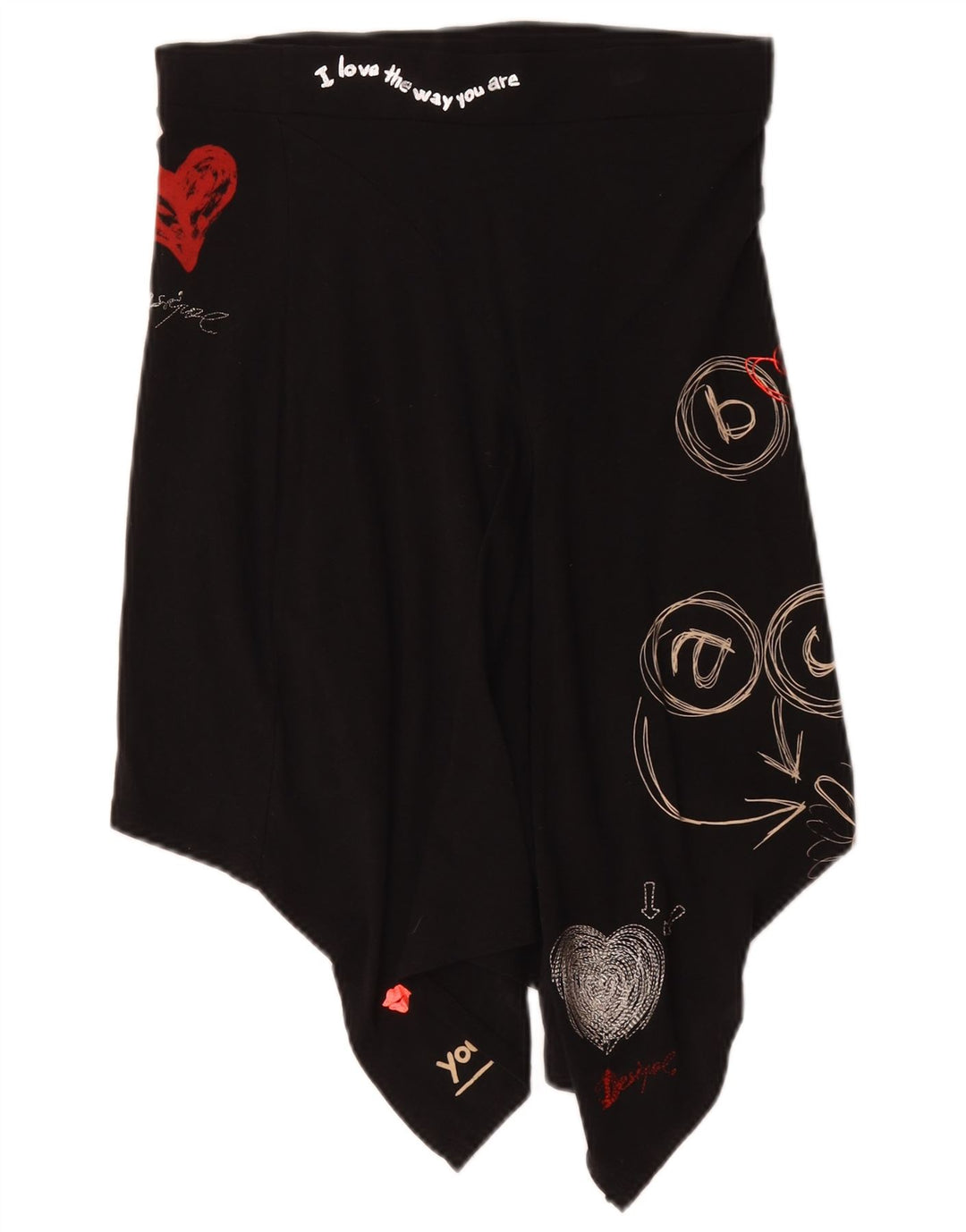 Desigual kvinders grafiske asymmetriske nederdel lille W27 sort bomuld