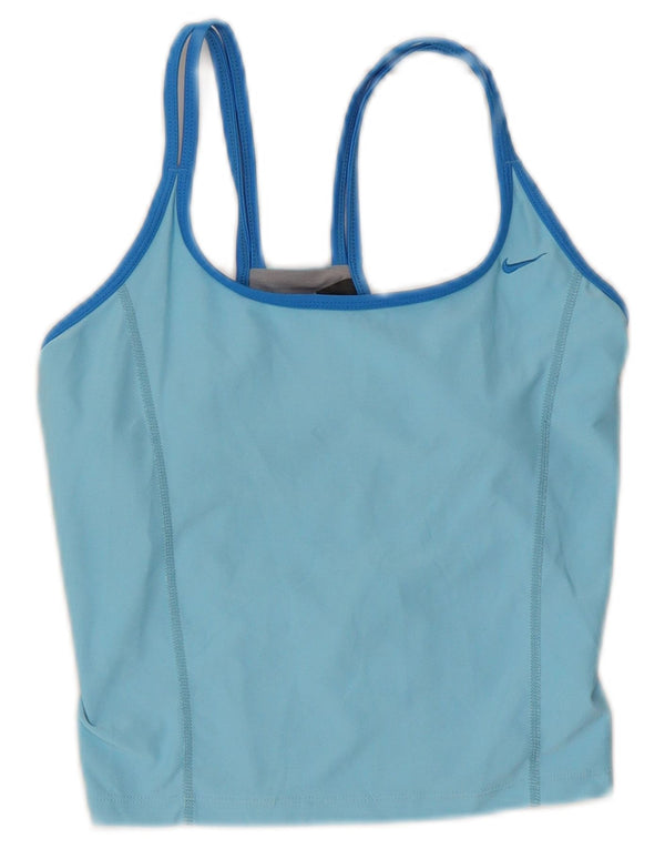 Nike Dame Dri Fit Crop Vest Top US 4/6 Small Blue Colourblock Polyester
