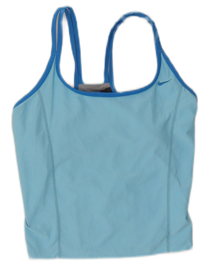 Nike Dame Dri Fit Crop Vest Top US 4/6 Small Blue Colourblock Polyester