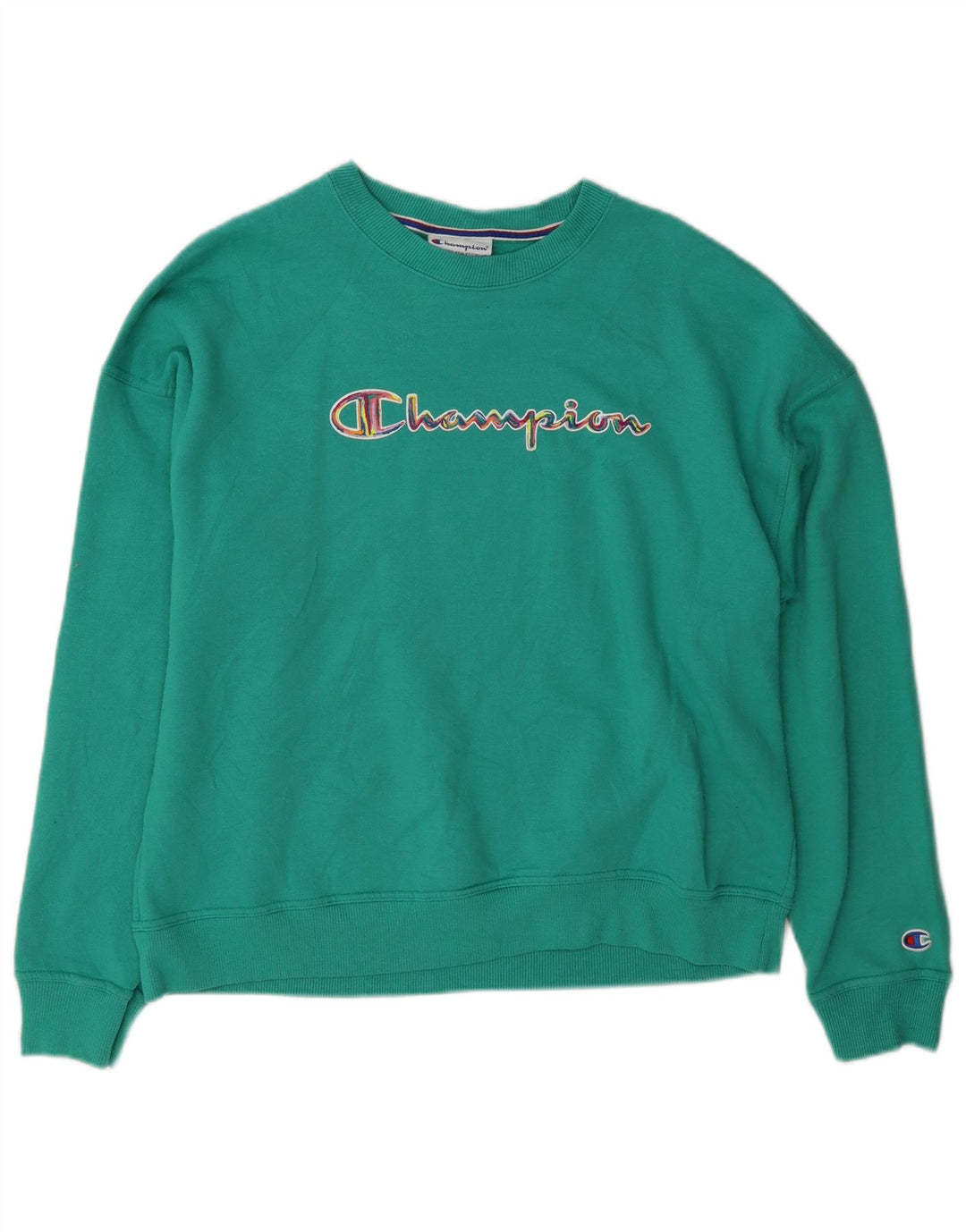Champion Dame Grafisk Sweatshirt Jumper UK 14 Medium Grøn Bomuld