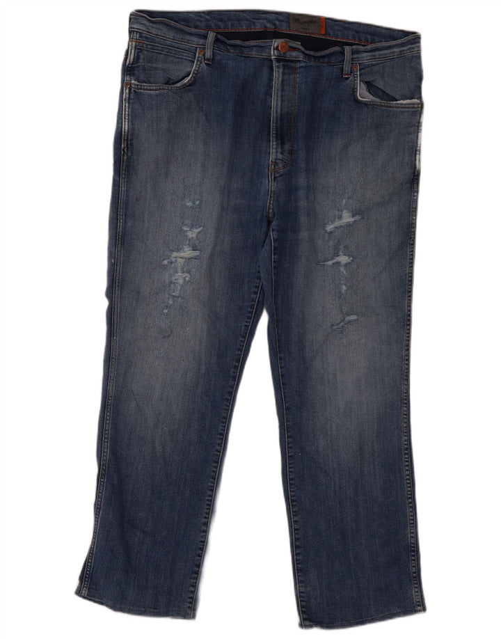 Wrangler Herre Distressed Straight Jeans W38 L27 Blå