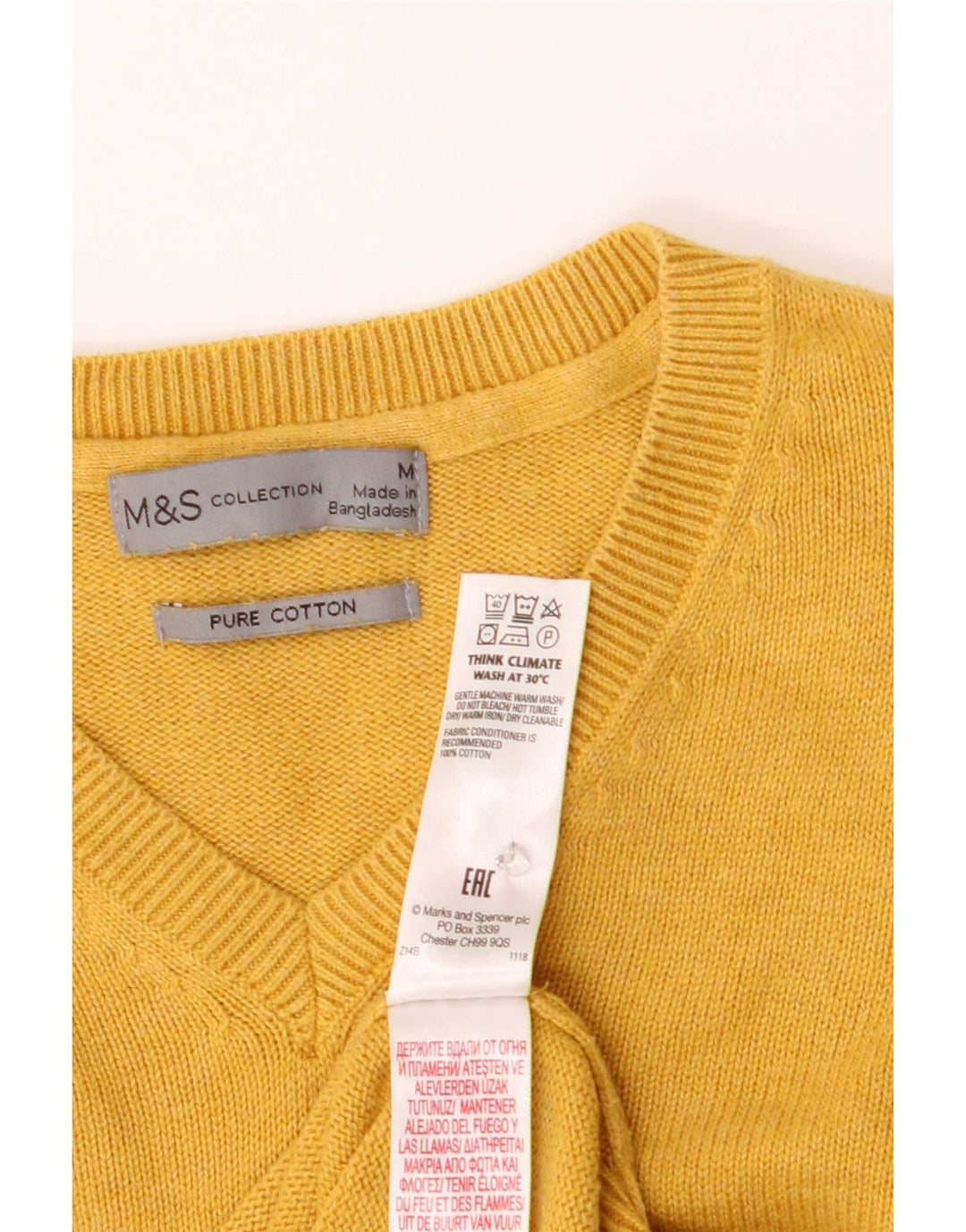 Marks & Spencer Herre V-hals sweater Medium Gul Bomuld