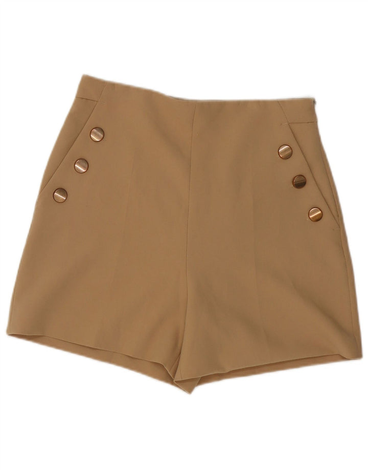 Zara Dame Højtalje Casual Shorts Medium W28 Beige Polyester