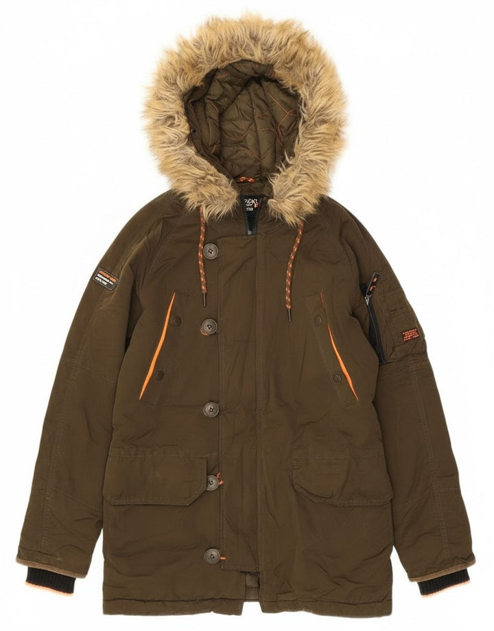 Superdry Parkajakke med hætte i overstørrelse til kvinder UK 6 XS Khaki Polyester